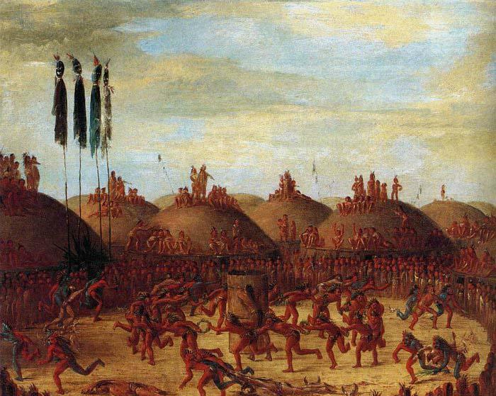 George Catlin The Last Race, Mandan O-Kee-Pa Ceremony Norge oil painting art